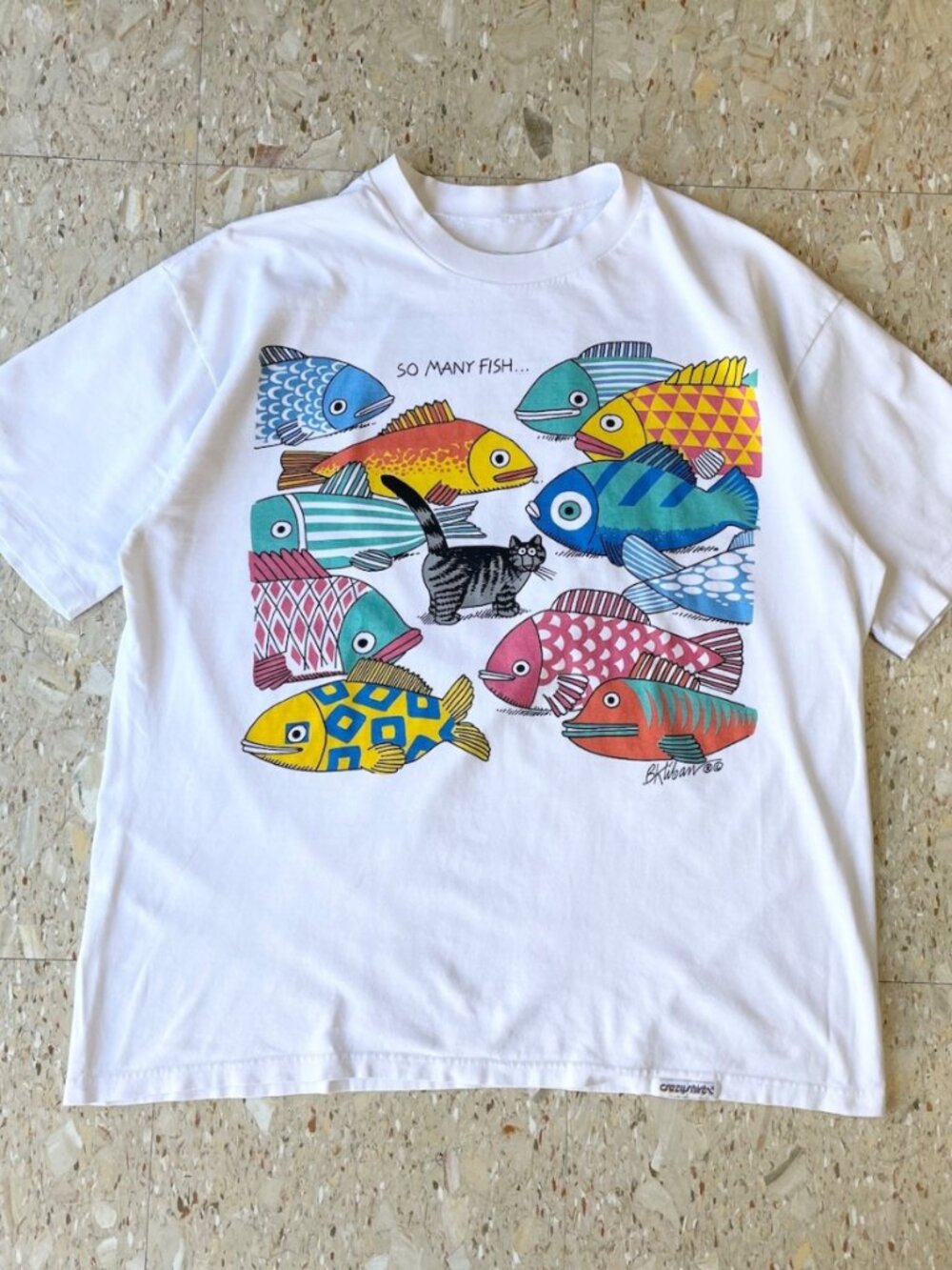 B. Kliban So Many Fish Cat Graphic Tee Aesthetic
